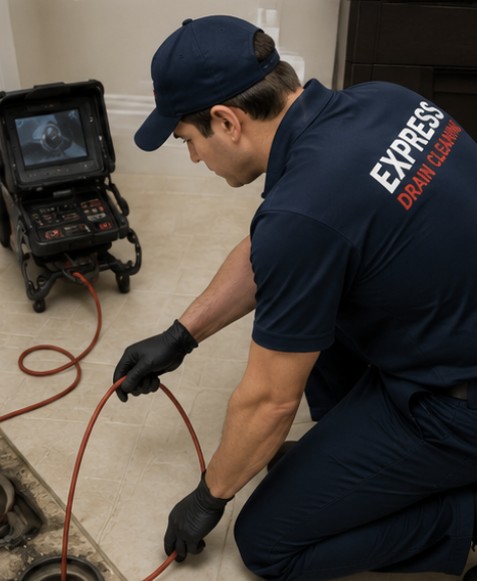 Licensed NSW plumber performing CCTV drain inspection on a residential property across Sydney's North Shore, Newcastle and the Central Coast